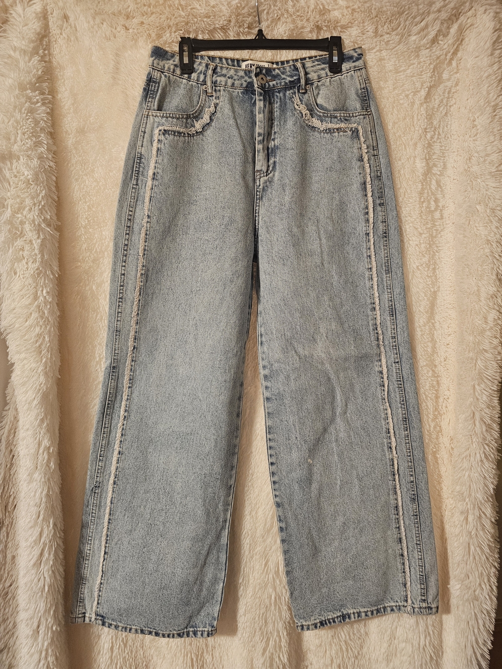 Very Jean BNWT Light Wash High-Rise Wide Leg Jeans with Distressed Hems/Pocket